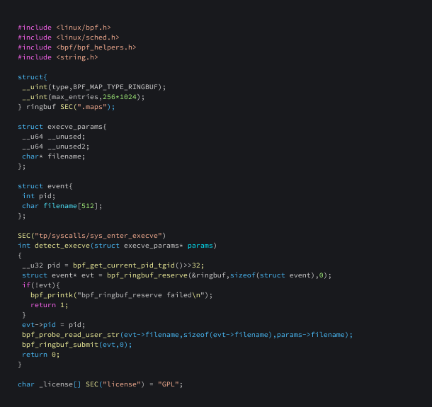 Program that sends data to userspace using ringbuf